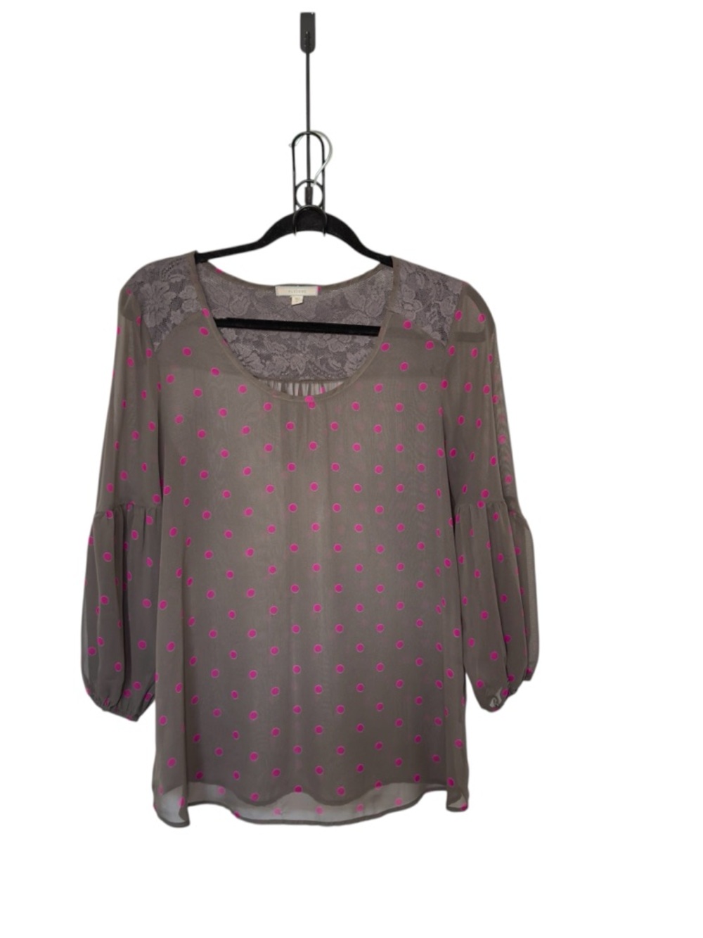 Pleione Small Polka Dot Lace Detail Balloon Sleeves Top Coquette Whimsigoth